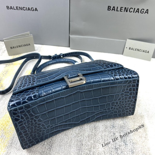 Balenciaga專櫃爆款灰藍鱷魚紋S號Hourglass沙漏包 巴黎世家頂級原單手提肩背包 款號：8895 fyj1231